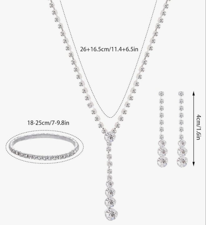 Women Jewelry Set Silver Necklace Earrings Bracelet Rhinestone Crystal Bridal Wedding Jewelry Sets for Brides Bridesmaid Wedding Party