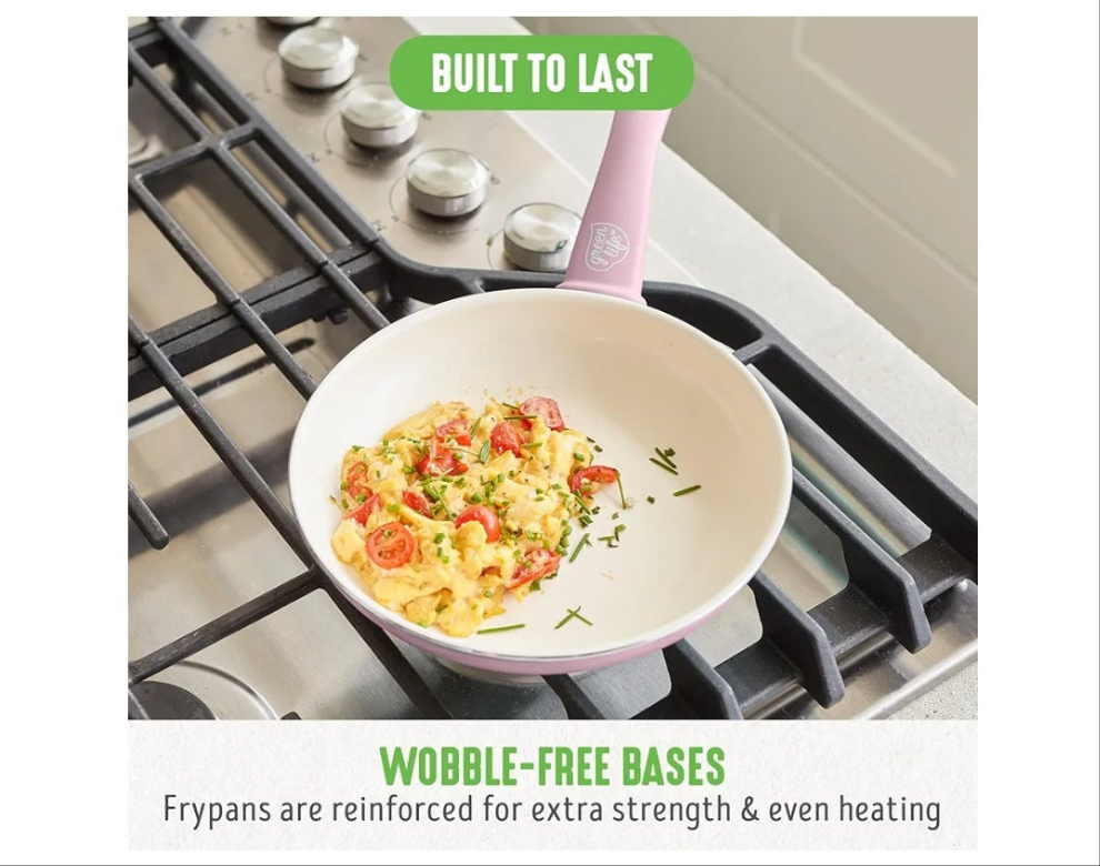 Soft Grip 16 Piece Cookware Set, Non-Toxic PFAS-Free Ceramic Nonstick, Frying, Sauce, Saute, Utensils, Glass Lids, Stay-Cool Handles, Wobble Free, Dishwasher & Oven Safe, Soft Pink