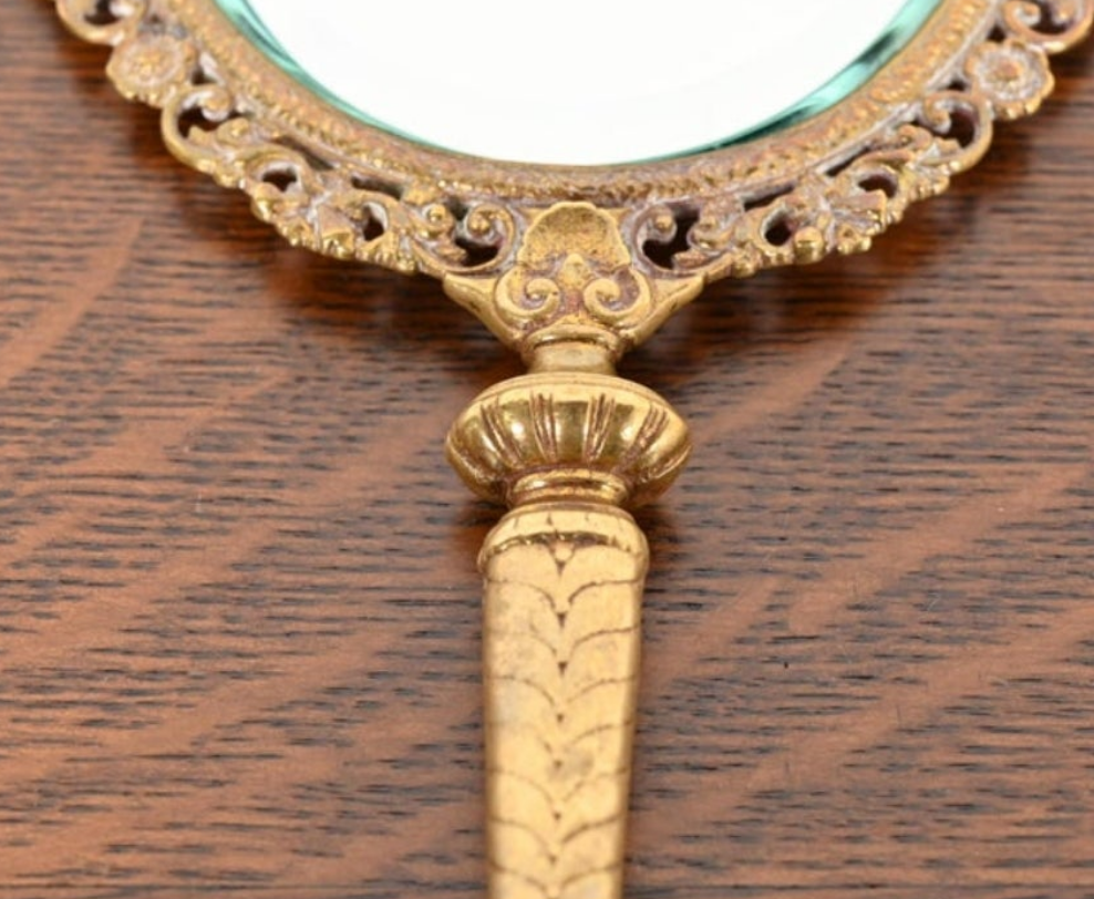 Antique Tiffany & Co. Bronze Doré Medusa Vanity Hand Mirror, Circa 1910