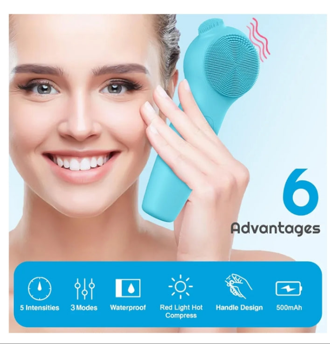 Silicone Face Scrubber, Waterproof Facial Cleansing Brush with Red Light Thermal Massage, Electric Face Scrubber with Nose Scrubber Exfoliator for Women/Men Deep Cleansing, Power Exfoliating