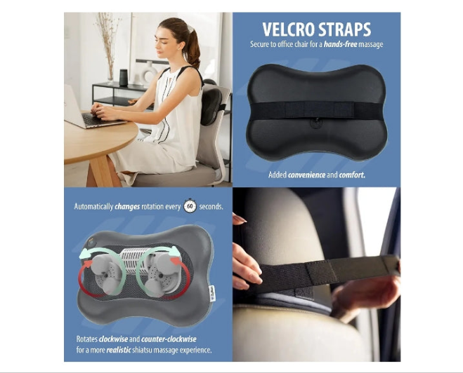 Back and Neck Massager with Heat - 3D Kneading Deep Tissue Electric Massage Pillow for Chair, Car, Muscle Pain Relief on Shoulders, Legs, Foot - Doctor Recommended -