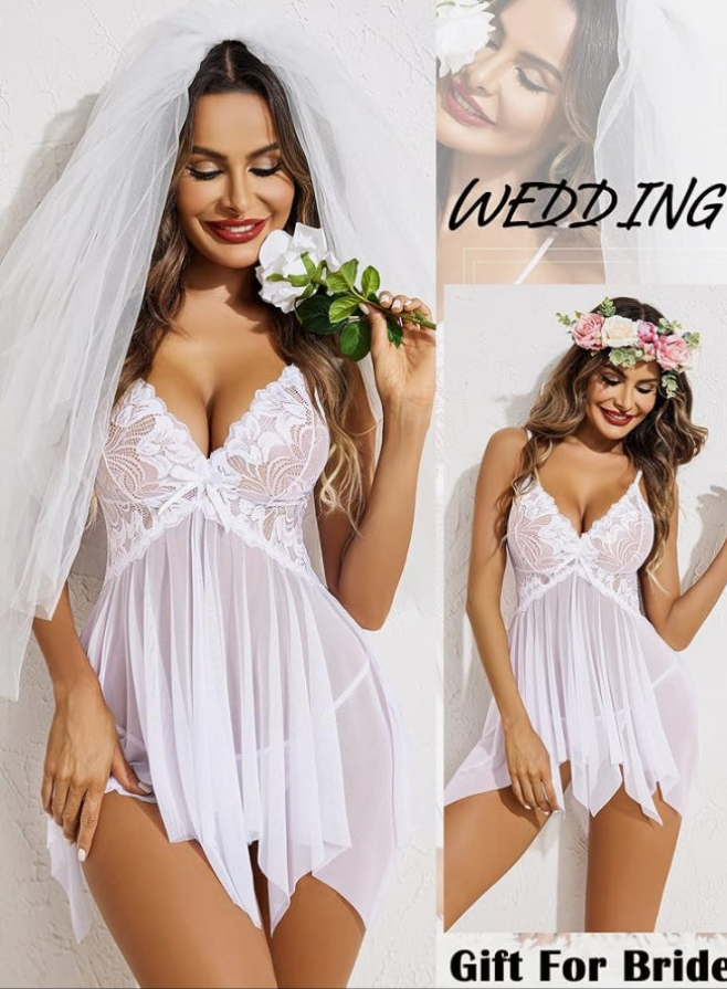 Bridal Lingerie for Women Lace Babydoll Sleepwear Boudoir Outfits