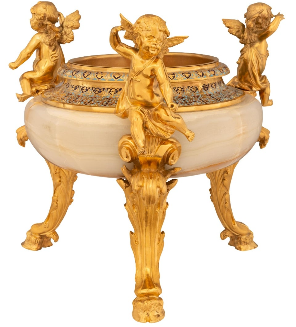 Stunning piece A French 19th century Belle Epoque period Onyx, Cloisonné and Ormolu centerpiece planter