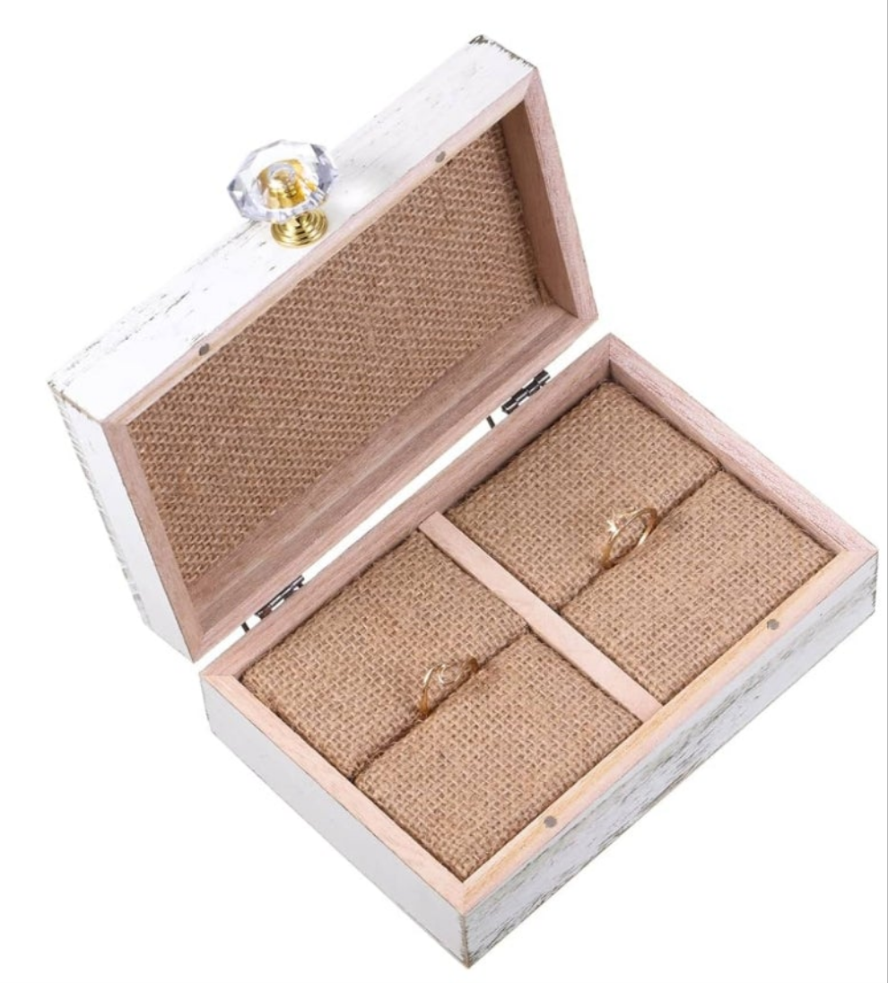 Wedding Ring Bearer Box and Then Two Become One Mr. and Mrs. Diamond Ring Box Holder Elegant Wedding Gift, 5W x 6D x 2H(