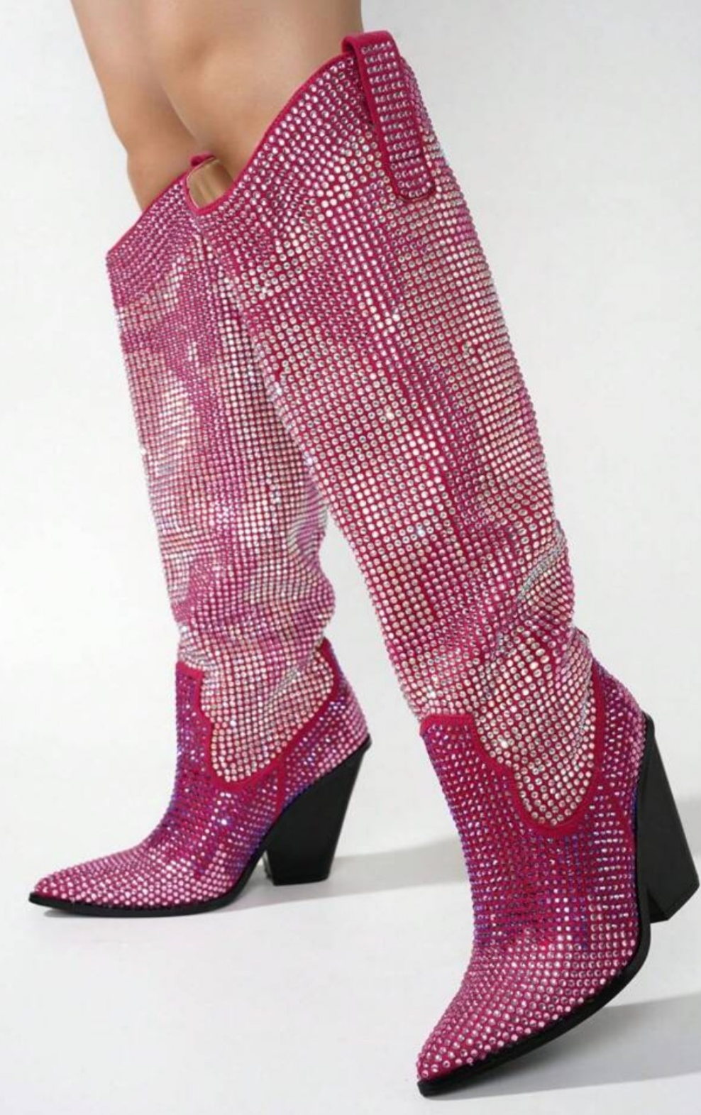 Rhinestone Embelished Western Inpired Knee High Boots
