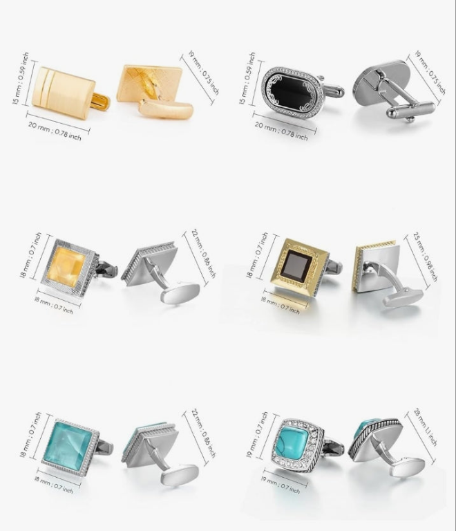 12 Pairs, Classic Fashion Men's Cuff Links Silver-Tone Gold-Tone Black for Business Wedding Party Gift Box
