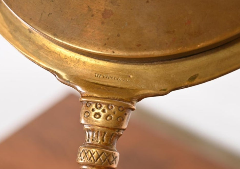 Antique Tiffany & Co. Bronze Doré Alhambra Vanity Hand Mirror, Circa 1910