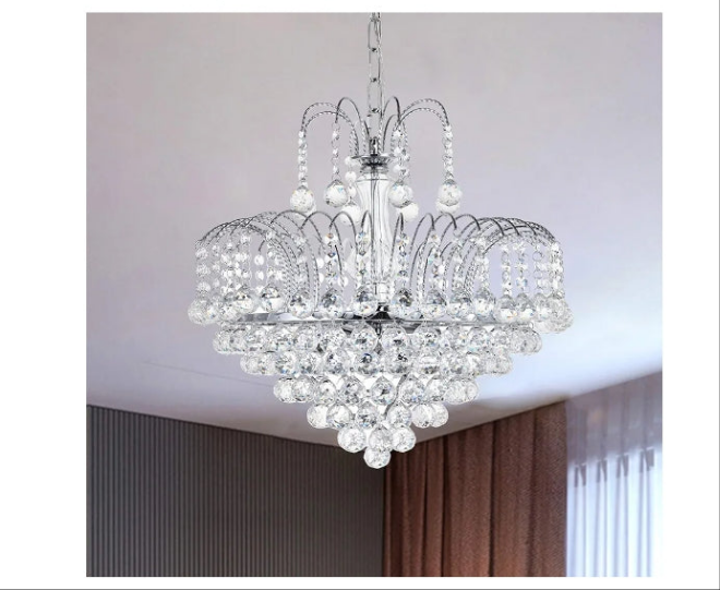 Crystal Chandelier Clear K9 Crystal Ball Raindrop Ceiling Light Fixture with 6 Lights Luxurious Elegant Pendant Lighting for Dining Room Living Room Bedroom Hallway Stairway Home Decor