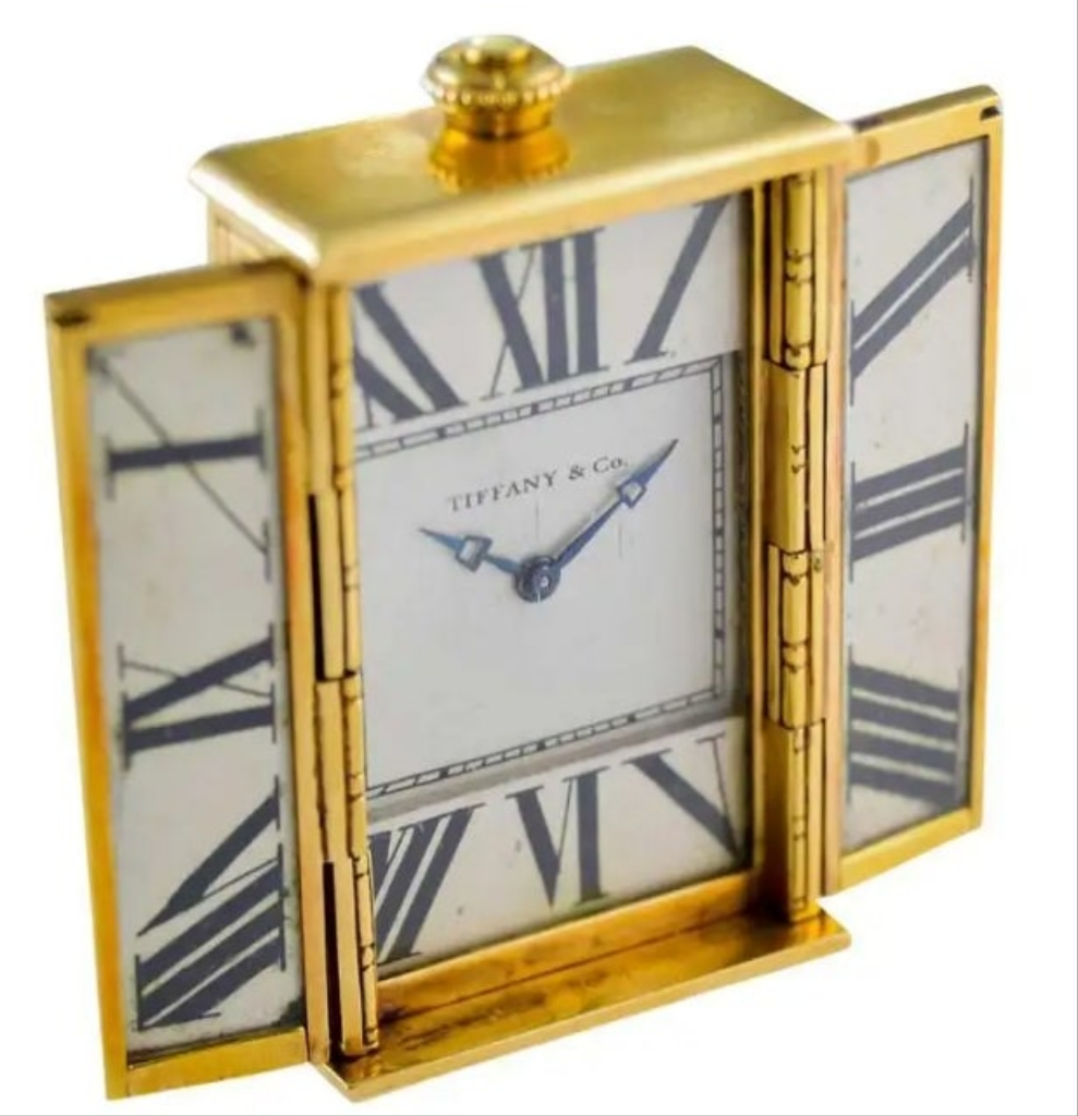 Tiffany & Co. 18kt Yellow Gold and Enamel Small Desk Clock 1920's