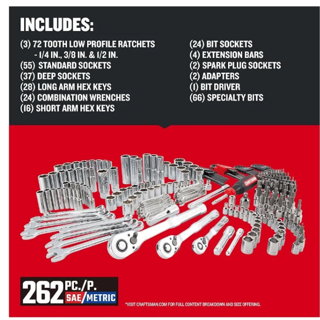 CRAFTSMAN 262-Piece Mechanic Tool Set, Master Socket Set with 3-Drawer VERSASTACK Tool Box, SAE/Metric Set