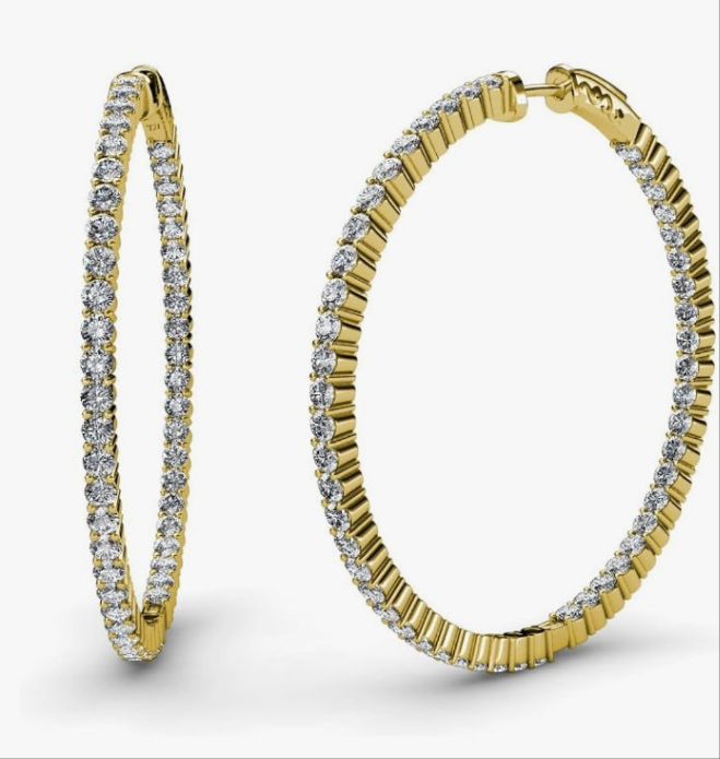 14K Natural Diamond Inside-Out Hoop Earrings (SI2-I1-Clarity, G-H-Color) 3.00 ctw 14K Yellow Gold