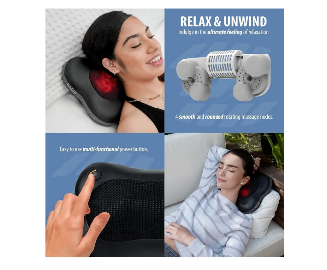Back and Neck Massager with Heat - 3D Kneading Deep Tissue Electric Massage Pillow for Chair, Car, Muscle Pain Relief on Shoulders, Legs, Foot - Doctor Recommended -