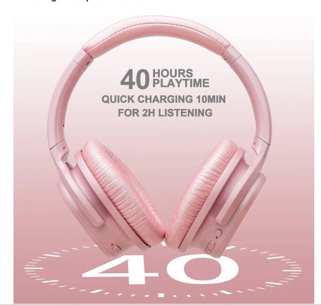 Active Noise Cancelling Headphones, 40H Playtime Wireless Bluetooth Headset with Deep Bass Hi-Fi Stereo Sound,Comfortable Earpads for Travel/Home/Office