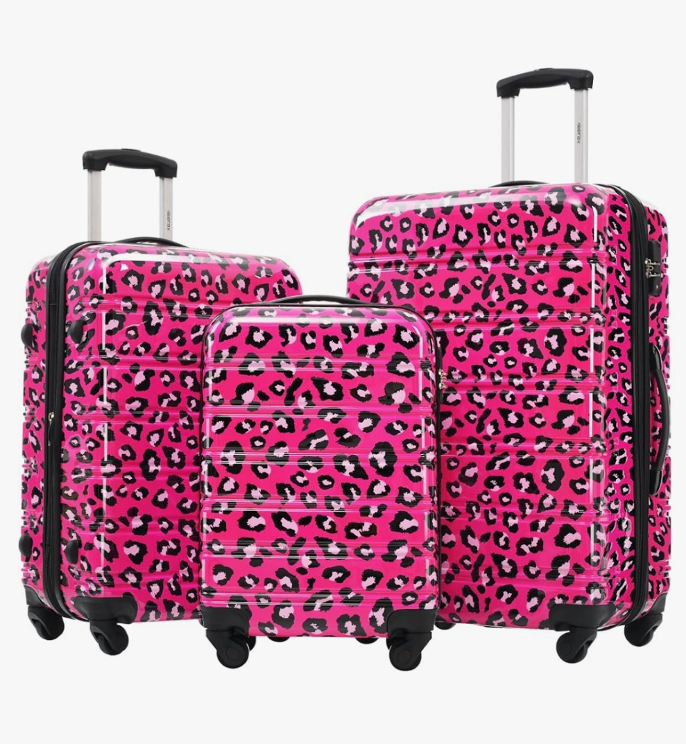 Luggage Sets 3 Piece, Hardside Expandable Suitcase Set with Spinner Wheels, Lightweight Leopard 20+24+28 IN Suitcase with Carry on Luggage, Leopard