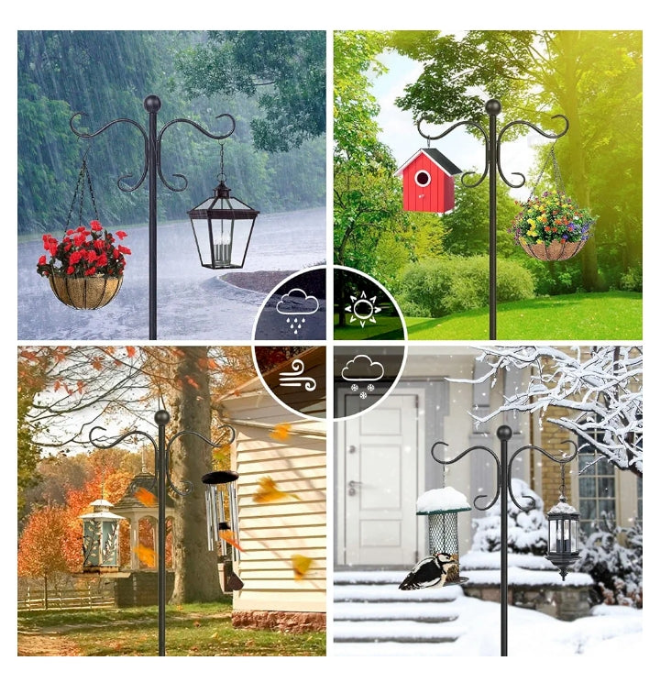 76 Inch Adjustable Double Shepherds Hooks for Outdoor Heavy Duty, Two Sided Garden Bird Feeder Pole for Hanging Plant Baskets, Solar Lights, Weddings Decor
