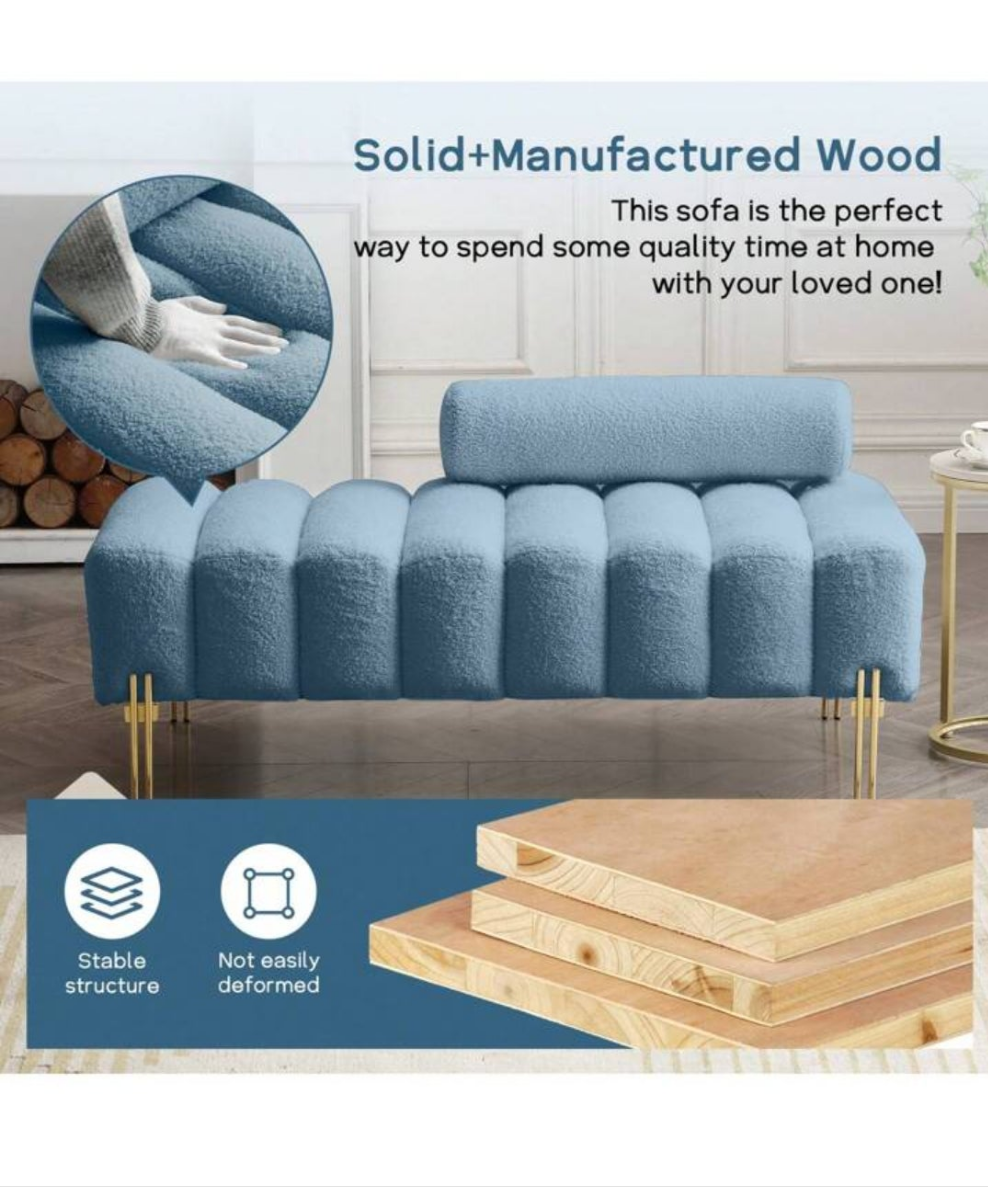 53.2" Modern Loveseat Sofa Couch, Upholstered Accent Sofa With Golden Legs And Adjustable Backrest, Small Teddy Fleece Couches For Bedroom, Living Room, Compact Small Space