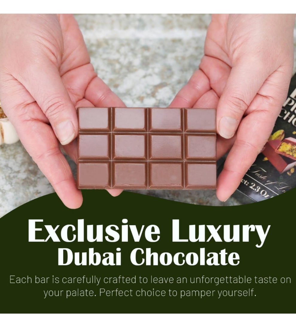 Dubai Chocolate Bar, Pistachio Chocolate Knafeh Bar – 2.3oz (65g), Perfect Snack & Treat