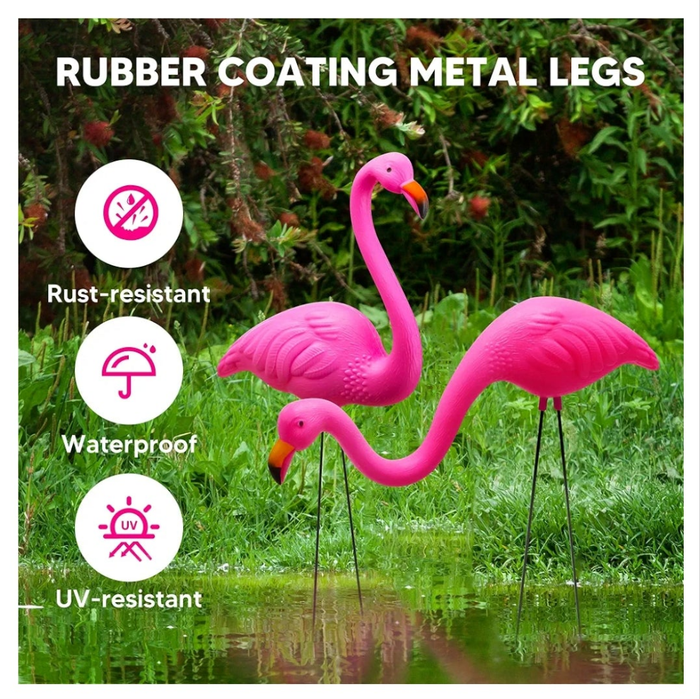 Set of 6 Small Pink Flamingo Yard Ornament Stakes, Mini Lawn Plastic Flamingo Statue with Metal Legs for Sidewalks, Outdoor Garden, Luau Party, Tropical Party Decor, 2 Styles