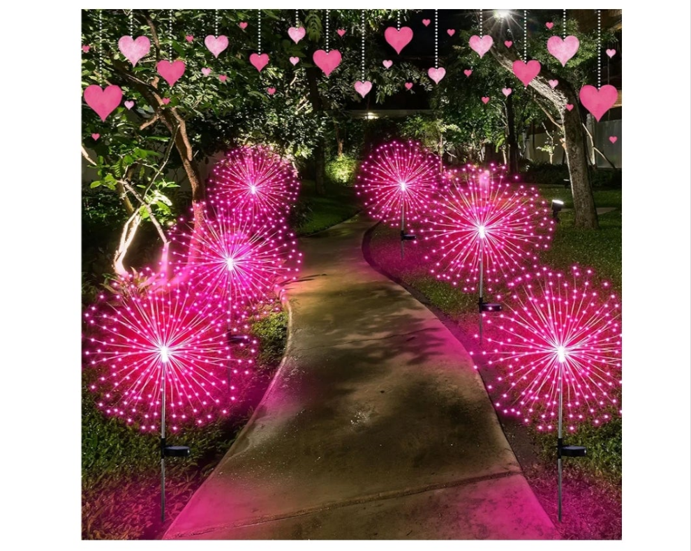 6 Pack pink Solar Firework Lights 180 LED 8 Lighting Modes Waterproof Outdoor Decorative Solar Lights for Easter Wedding Birthday Garden Patio Yard Pathway Walkway Lawn Decor