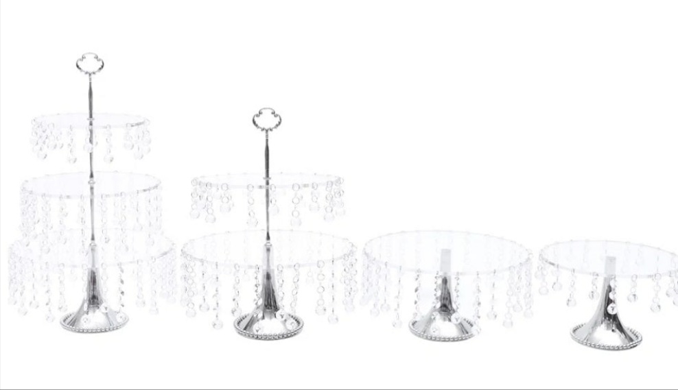 4 Piece Crystal Metal Cake with Beads Cake Stand Set