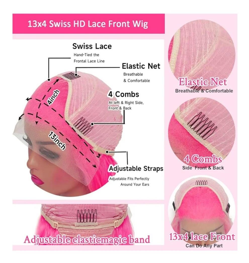 Pink Lace Front Wig Human Hair 200 Density 13x4 Body Wave HD Lace Front Wigs Human Hair Pre Plucked Human Hair Lace Front Wigs Colored 20 Inch