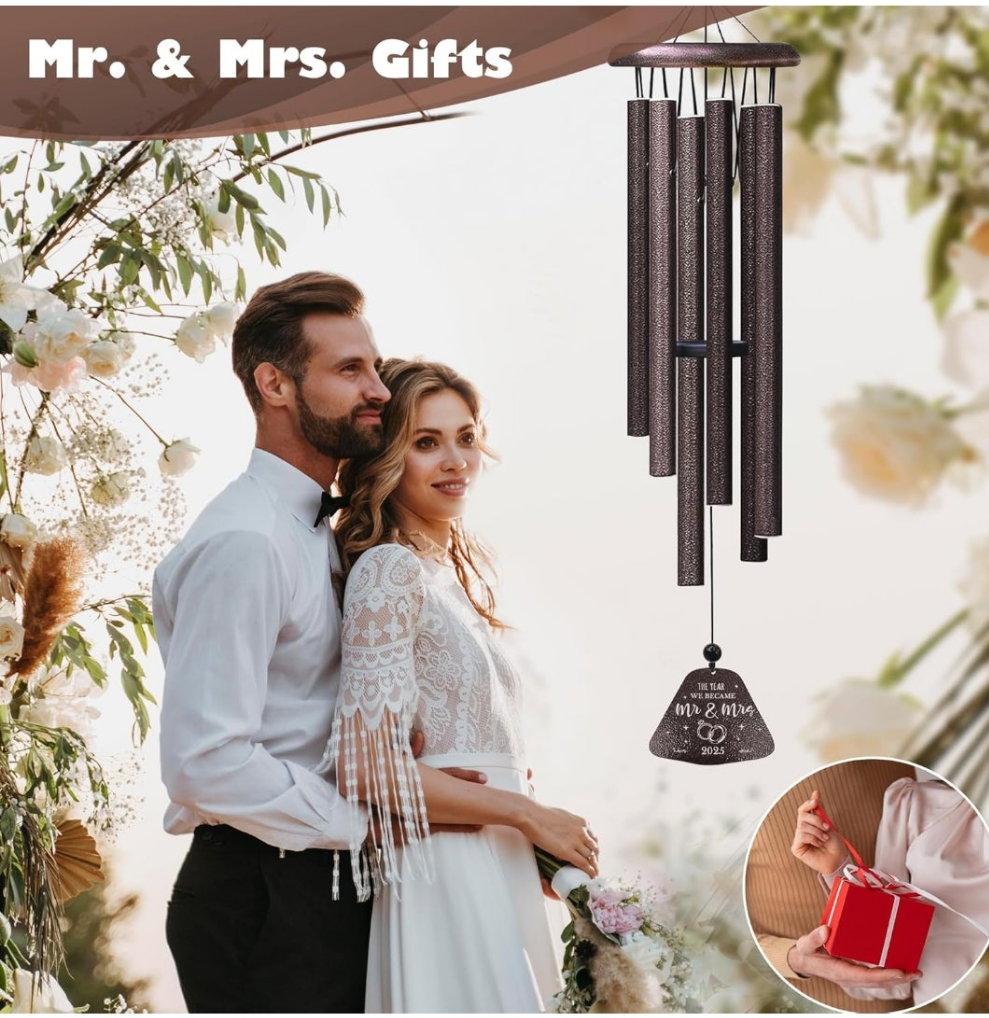 Mr and Mrs Gift 32” Wind Chimes Outside, Wedding Gifts for Couples Newlyweds 2025, Bridal Shower Just Married Gift