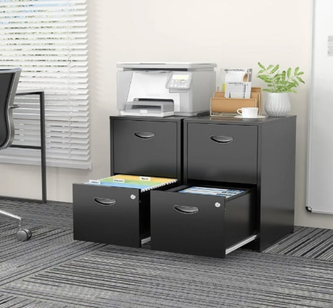 2 Drawer File Cabinet with Lock,White Metal Office Drawers Filing Cabinets for Home Office, Two Drawer Under Desk File Cabinet for Hanging Letter,Easy Assemble