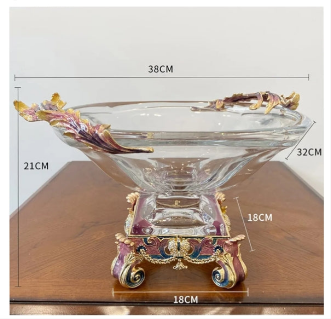 CUTE High-end Fruit Bowl, Luxury Glass Dried Alloy Fruit Plate with High Pedestal, Snacks Display Stand Storage Tray for Living Room Festival Decoration Ornament Gift
