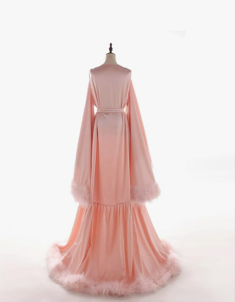 Silk Feather Bridal Robes Old Hollywood Photoshoot Nightgown Silk Bathrobe Long Lingerie COCOMONEY