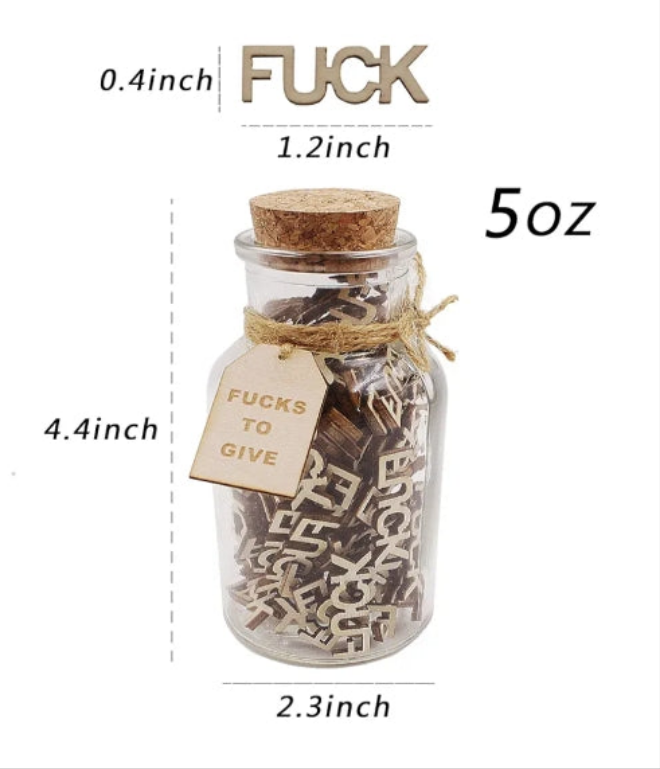 Jar of Fucks(5oz)Gift Jar,Fucks to Give,Fuck Wooden Cutout Letter Piece Bad Mood Vent Spoof Birthday Day,Holiday, Gift to Friend,Funny Gift,Valentines Day.
