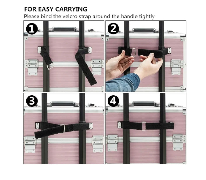 4 in 1 Rolling Makeup Train Case, Aluminum Makeup Travel Organizer Cosmetic Case, Cosmetology Display Suitcase on Wheels, Beauty Storage Luggage Lockable w/4 Removable Wheels