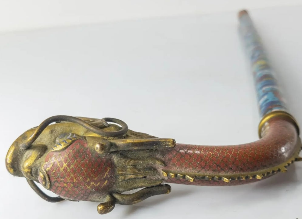 Rare 18th Century Chinese Cloisonne Enamel Gilt Bronze Dragon Cane Scepter