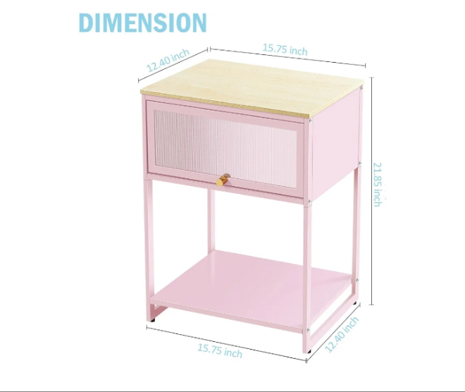Nightstand,End Table with Storage Drawer,Bedside Table with Open Storage Shelf,Metal Side Table,Durable Wood Top Side Table for Bedroom,Living Room,Dorm,Guest Bedroom,