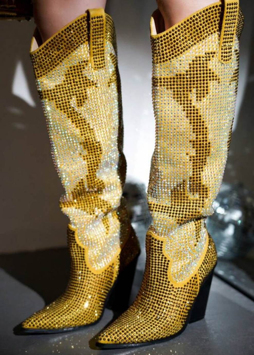 Rhinestone Embelished Western Inpired Knee High Boots