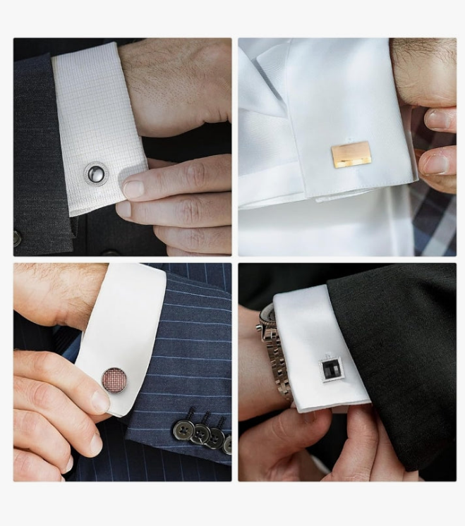 12 Pairs, Classic Fashion Men's Cuff Links Silver-Tone Gold-Tone Black for Business Wedding Party Gift Box