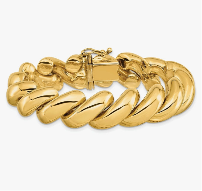 COCOMONEY 14K Solid Yellow Gold San Marco Chain Bracelet