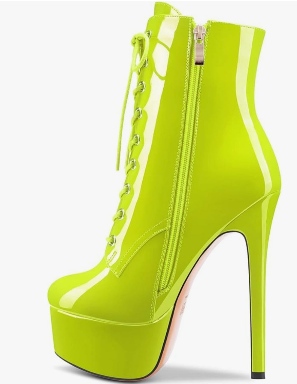 Women Ankle Boots Short Bootie Platform Stiletto High Heel Round Toe Dress Shoes Lace-up Patent 6.5 Inch