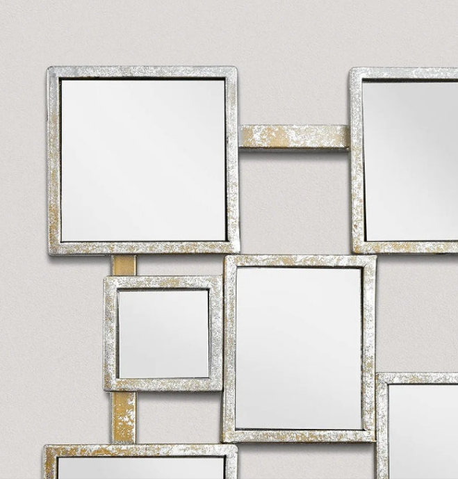Large Accent Mirror - Silver Decorative Mirror 45×30 Inch Metal Framed Rectangular Wall Mirror for Home Living Rooms Entryways