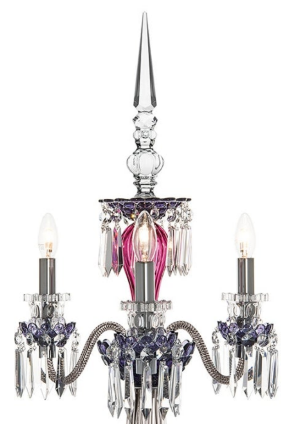 ARLEQUIN AMETHYST CRYSTAL CANDELABRA Saint-Louis Crystal Arlequin Three-Light Electric Candelabra or Five-Light