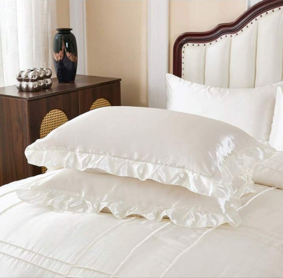 Satin Silky Comforter Set,Queen Size 8 Pcs Grid Pleated Silk Like Bed In A Bag Bedding, Down Alternative Bedding Sets For All Season,Luxury Silky Bedding With Sheets And Cushion Cover