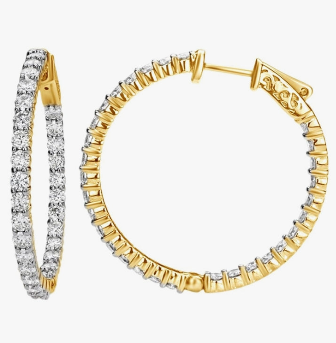 14K Natural Diamond Inside-Out Hoop Earrings In 14K Solid Gold