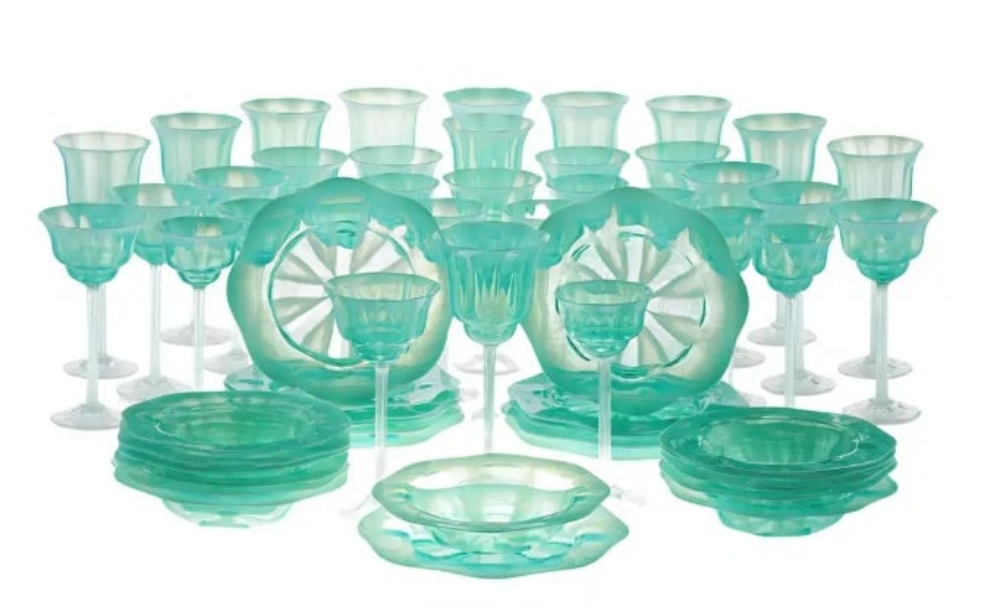 Louis Comfort Tiffany Pastel Favrile Glass Dinnerware 60 pieces