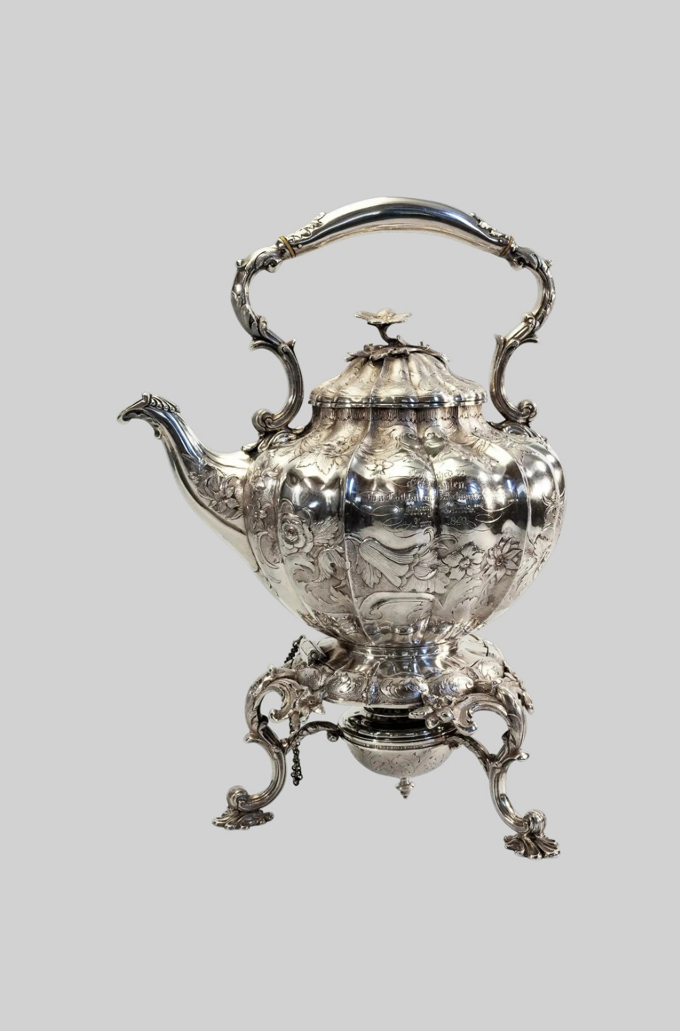 An exquisite piece 925 Sterling Silver William IV English sterling teapot on stand 1837 - 16" high x 9" wide x 12" deep