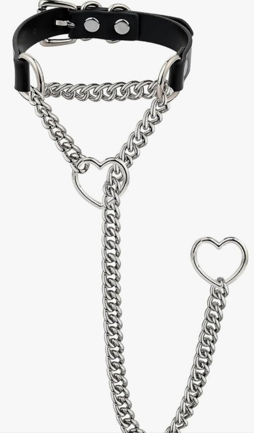 Heart Choker Collar For Women, Punk Gothic O-ring Slip Chain Necklace with Adjustable Vegan Leather Buckle