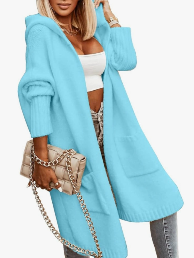Long Cardigan Cable Knitted Open Front Oversized Hooded Outerwear Sweater Coat