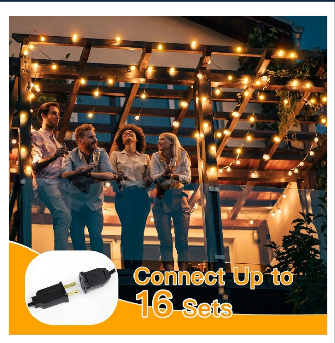 50FT Outdoor String Lights, Waterproof Connectable Shatterproof Outside Light with 25 Edison + 2 Spare LED Bulbs Plug in, Patio Lights for Indoor Balcony Porch