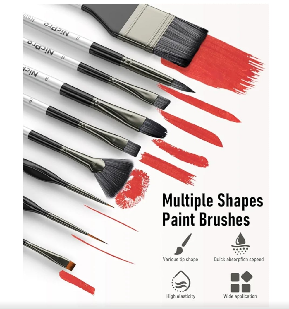 36pcs Paint Brush Set, Professional Paintbrushes with Palette Knife and Cloth Roll, Suitable for Artists and Beginners for Acrylic Painting, Oil, Watercolor, Gouache