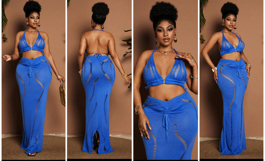 Plus Size Women's Sweater Set Bikini Halter Strap Top + Skirt Drawstring Long Skirt Holiday Sexy Knit Set Vacation Beach Women Outfits COCOMONEY