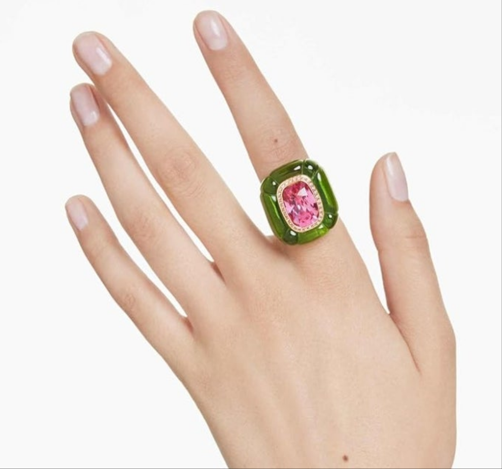 Swarovski Crystal Dulcis cocktail ring, Cushion cut, Pavé, Multicolored, Size 6 3/4