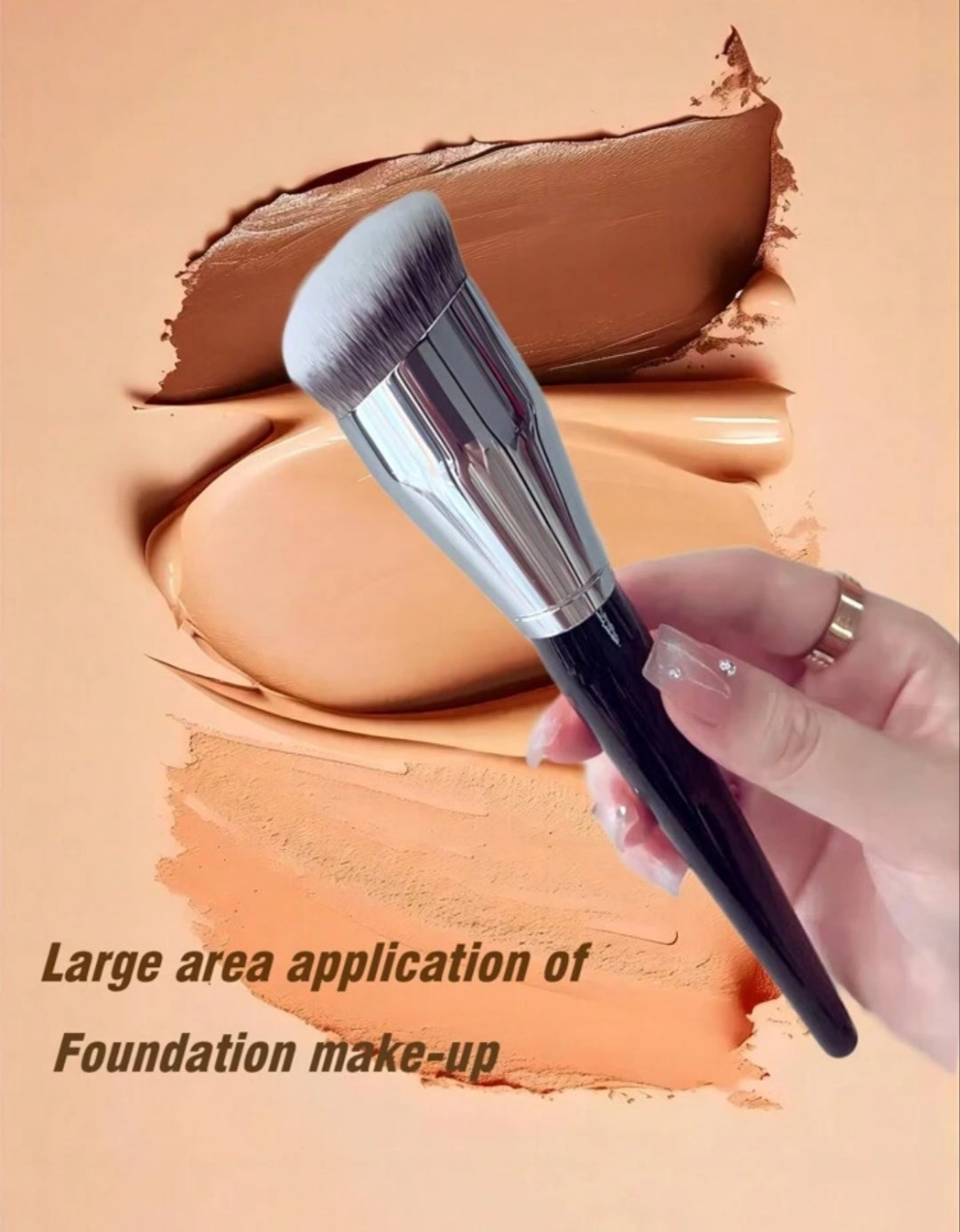1pc Large Foundation Brush With Circular Oblique Head, Professional Synthetic Hair Makeup Brush For Contouring